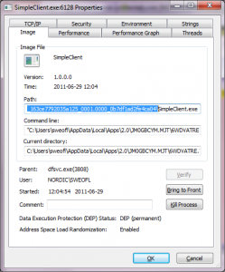 Sysinternals' Process explorer properties image