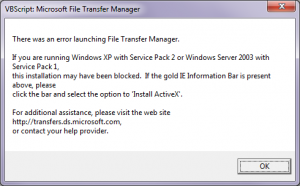 Dump of an error message from Microsoft File Transfer Manager